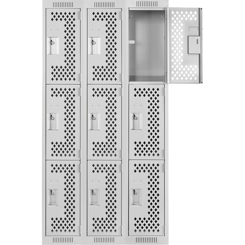 Casiers Clean Line, 3 niveaux, Bloc de 3, 36" x 12" x 72", Acier, Gris, Rivet (assembl&eacute;), Perfor&eacute; Nia-Chem Ltd.