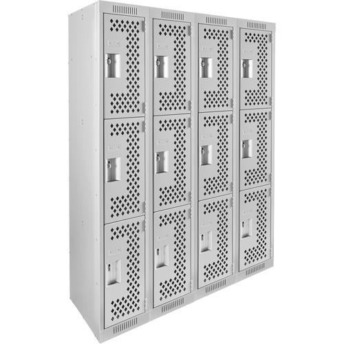 Casiers Clean Line, 3 niveaux, Bloc de 4, 48" x 12" x 72", Acier, Gris, Rivet (assembl&eacute;), Perfor&eacute; Nia-Chem Ltd.