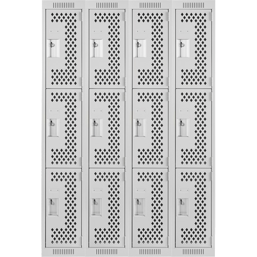 Casiers Clean Line, 3 niveaux, Bloc de 4, 48" x 12" x 72", Acier, Gris, Rivet (assembl&eacute;), Perfor&eacute; Nia-Chem Ltd.