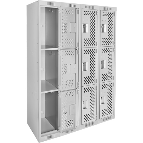 Casiers Clean Line, 3 niveaux, Bloc de 4, 48" x 12" x 72", Acier, Gris, Rivet (assembl&eacute;), Perfor&eacute; Nia-Chem Ltd.