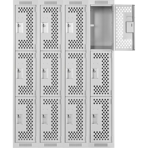 Casiers Clean Line, 3 niveaux, Bloc de 4, 48" x 12" x 72", Acier, Gris, Rivet (assembl&eacute;), Perfor&eacute; Nia-Chem Ltd.