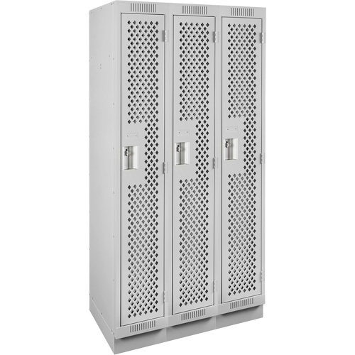 Clean Line Lockers, Bank of 3, 36" x 15" x 76", Steel, Grey, Rivet (Assembled), Perforated Nia-Chem Ltd.