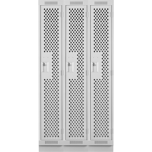 Clean Line Lockers, Bank of 3, 36" x 15" x 76", Steel, Grey, Rivet (Assembled), Perforated Nia-Chem Ltd.
