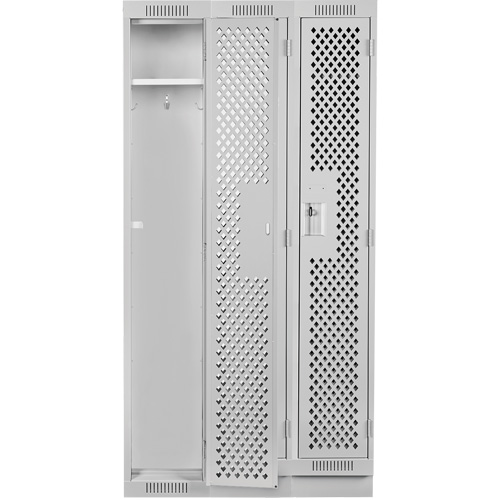 Clean Line Lockers, Bank of 3, 36" x 15" x 76", Steel, Grey, Rivet (Assembled), Perforated Nia-Chem Ltd.
