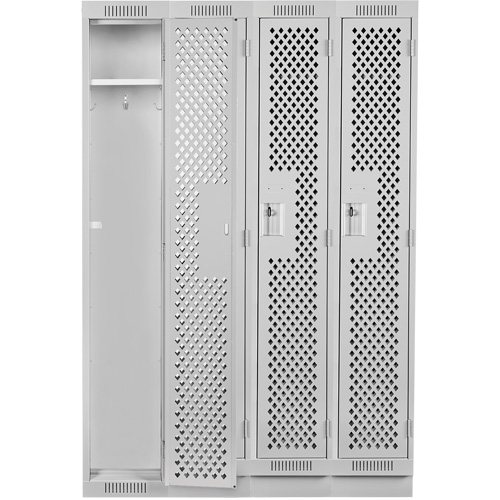 Clean Line Lockers, Bank of 4, 48" x 15" x 76", Steel, Grey, Rivet (Assembled), Perforated Nia-Chem Ltd.