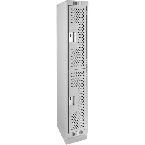 Clean Line Lockers, 2 -tier, 12" x 15" x 76", Steel, Grey, Rivet (Assembled), Perforated Nia-Chem Ltd.