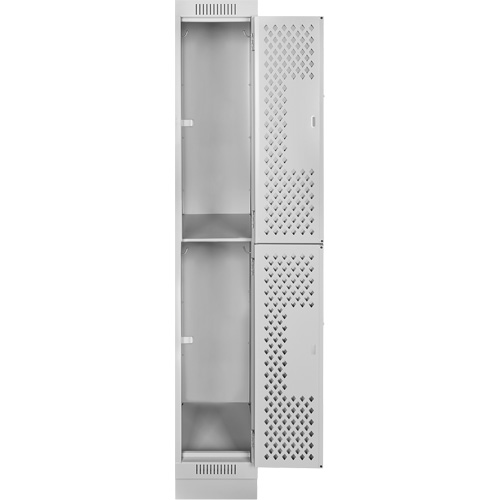 Clean Line Lockers, 2 -tier, 12" x 15" x 76", Steel, Grey, Rivet (Assembled), Perforated Nia-Chem Ltd.