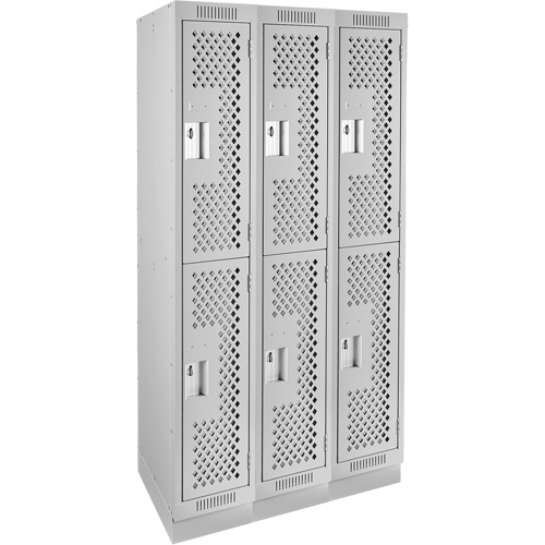 Clean Line Lockers, 2 -tier, Bank of 3, 36" x 15" x 76", Steel, Grey, Rivet (Assembled), Perforated Nia-Chem Ltd.