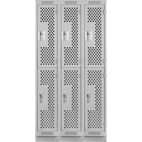 Clean Line Lockers, 2 -tier, Bank of 3, 36" x 15" x 76", Steel, Grey, Rivet (Assembled), Perforated Nia-Chem Ltd.