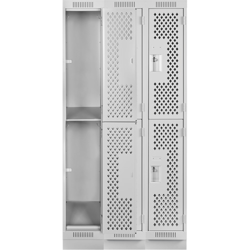 Clean Line Lockers, 2 -tier, Bank of 3, 36" x 15" x 76", Steel, Grey, Rivet (Assembled), Perforated Nia-Chem Ltd.