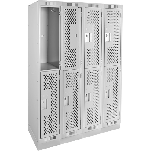 Clean Line Lockers, 2 -tier, Bank of 4, 48" x 15" x 76", Steel, Grey, Rivet (Assembled), Perforated Nia-Chem Ltd.