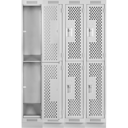 Clean Line Lockers, 2 -tier, Bank of 4, 48" x 15" x 76", Steel, Grey, Rivet (Assembled), Perforated Nia-Chem Ltd.