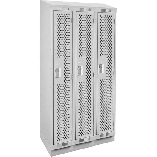 Clean Line Lockers, Bank of 3, 36" x 15" x 82", Steel, Grey, Rivet (Assembled), Perforated Nia-Chem Ltd.