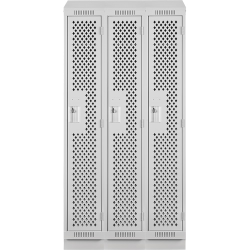 Clean Line Lockers, Bank of 3, 36" x 15" x 82", Steel, Grey, Rivet (Assembled), Perforated Nia-Chem Ltd.