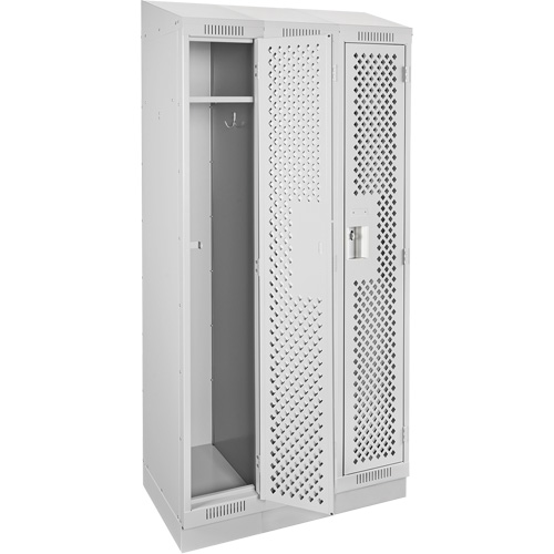 Clean Line Lockers, Bank of 3, 36" x 15" x 82", Steel, Grey, Rivet (Assembled), Perforated Nia-Chem Ltd.