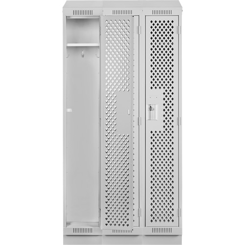 Clean Line Lockers, Bank of 3, 36" x 15" x 82", Steel, Grey, Rivet (Assembled), Perforated Nia-Chem Ltd.