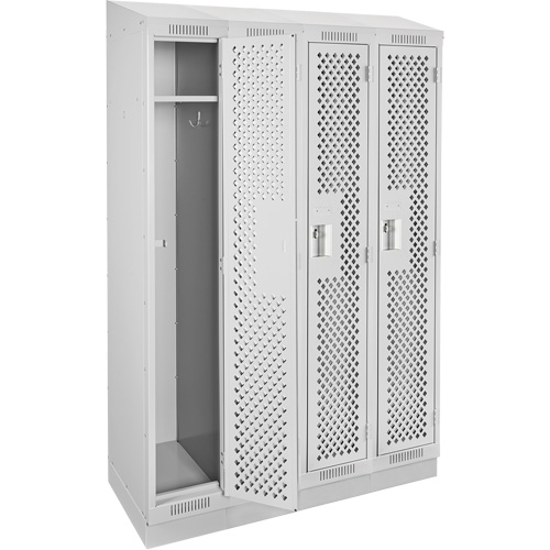 Clean Line Lockers, Bank of 4, 48" x 15" x 82", Steel, Grey, Rivet (Assembled), Perforated Nia-Chem Ltd.