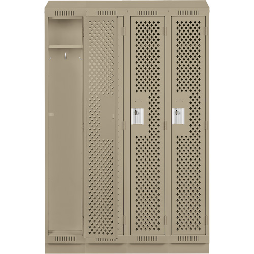 Clean Line Lockers, Bank of 4, 48" x 15" x 82", Steel, Grey, Rivet (Assembled), Perforated Nia-Chem Ltd.