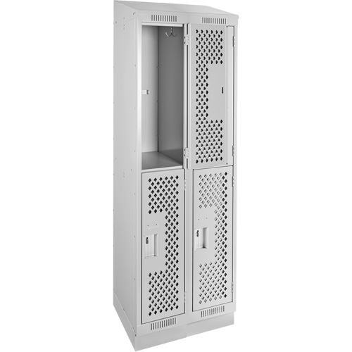 Casiers Clean Line, 2 niveaux, Bloc de 2, 24" x 18" x 82", Acier, Gris, Rivet (assembl&eacute;), Perfor&eacute; Nia-Chem Ltd.