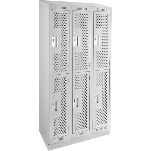 Clean Line Lockers, 2 -tier, Bank of 3, 36" x 12" x 82", Steel, Grey, Rivet (Assembled), Perforated Nia-Chem Ltd.