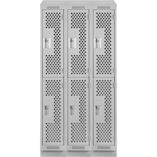 Clean Line Lockers, 2 -tier, Bank of 3, 36" x 12" x 82", Steel, Grey, Rivet (Assembled), Perforated Nia-Chem Ltd.