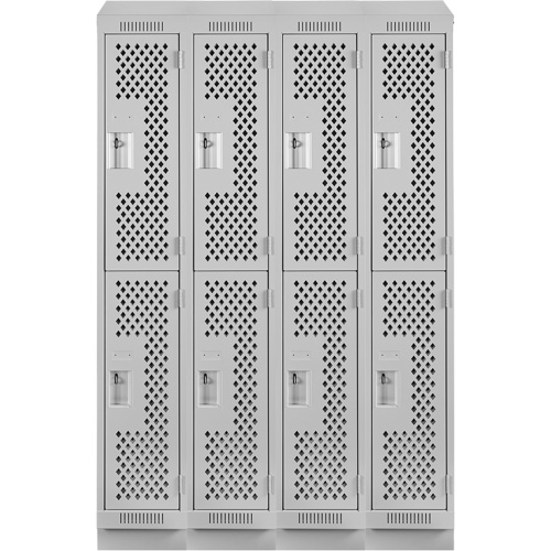 Clean Line Lockers, 2 -tier, Bank of 4, 48" x 12" x 82", Steel, Grey, Rivet (Assembled), Perforated Nia-Chem Ltd.