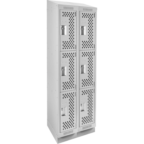 Clean Line Lockers, 3 -tier, Bank of 2, 24" x 18" x 82", Steel, Grey, Rivet (Assembled), Perforated Nia-Chem Ltd.