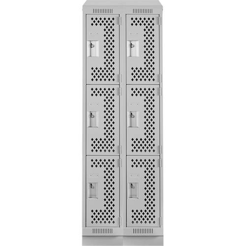 Clean Line Lockers, 3 -tier, Bank of 2, 24" x 18" x 82", Steel, Grey, Rivet (Assembled), Perforated Nia-Chem Ltd.