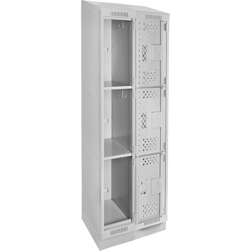 Clean Line Lockers, 3 -tier, Bank of 2, 24" x 18" x 82", Steel, Grey, Rivet (Assembled), Perforated Nia-Chem Ltd.