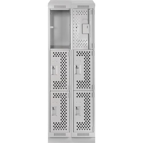 Clean Line Lockers, 3 -tier, Bank of 2, 24" x 18" x 82", Steel, Grey, Rivet (Assembled), Perforated Nia-Chem Ltd.