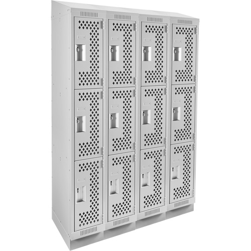 Clean Line Lockers, 3 -tier, Bank of 4, 48" x 18" x 82", Steel, Grey, Rivet (Assembled), Perforated Nia-Chem Ltd.
