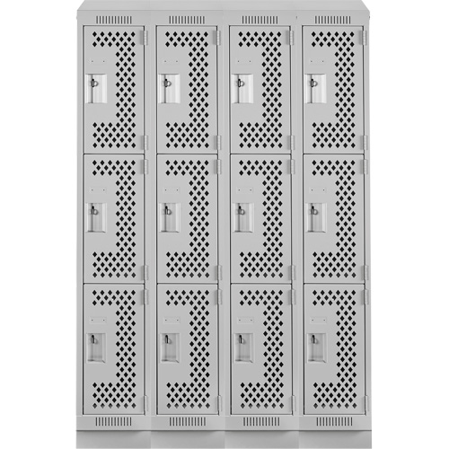 Clean Line Lockers, 3 -tier, Bank of 4, 48" x 18" x 82", Steel, Grey, Rivet (Assembled), Perforated Nia-Chem Ltd.