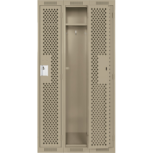 Clean Line Lockers, Bank of 3, 36" x 15" x 72", Steel, Beige, Rivet (Assembled), Perforated Nia-Chem Ltd.