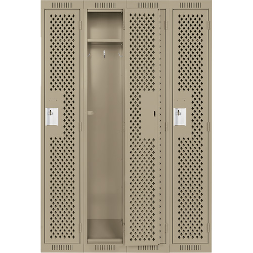 Clean Line Lockers, Bank of 4, 48" x 15" x 72", Steel, Beige, Rivet (Assembled), Perforated Nia-Chem Ltd.