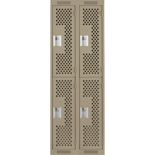 Clean Line Lockers, 2 -tier, Bank of 2, 24" x 12" x 72", Steel, Beige, Rivet (Assembled), Perforated Nia-Chem Ltd.