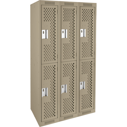 Clean Line Lockers, 2 -tier, Bank of 3, 36" x 12" x 72", Steel, Beige, Rivet (Assembled), Perforated Nia-Chem Ltd.