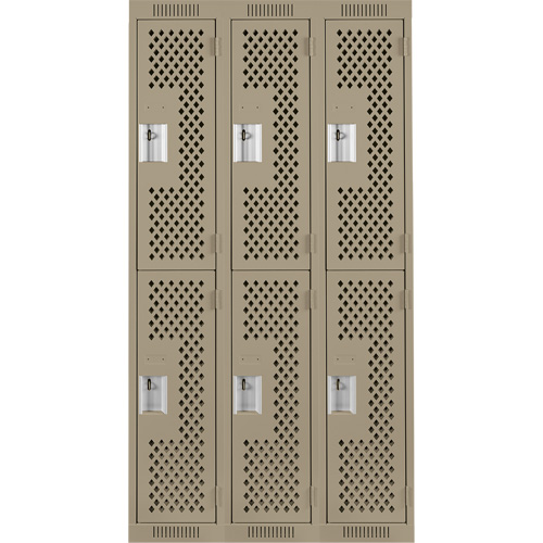 Clean Line Lockers, 2 -tier, Bank of 3, 36" x 12" x 72", Steel, Beige, Rivet (Assembled), Perforated Nia-Chem Ltd.