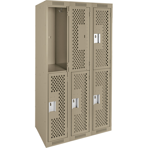 Clean Line Lockers, 2 -tier, Bank of 3, 36" x 12" x 72", Steel, Beige, Rivet (Assembled), Perforated Nia-Chem Ltd.