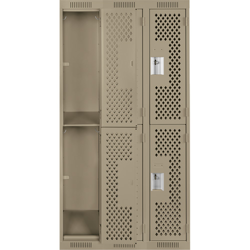 Clean Line Lockers, 2 -tier, Bank of 3, 36" x 12" x 72", Steel, Beige, Rivet (Assembled), Perforated Nia-Chem Ltd.