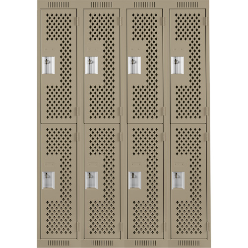 Clean Line Lockers, 2 -tier, Bank of 4, 48" x 12" x 72", Steel, Beige, Rivet (Assembled), Perforated Nia-Chem Ltd.