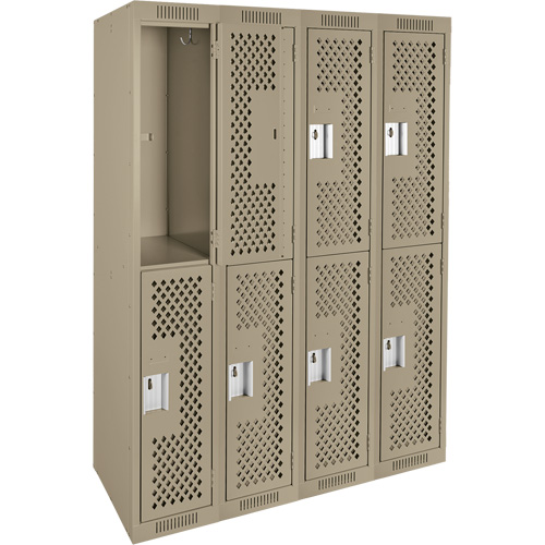 Clean Line Lockers, 2 -tier, Bank of 4, 48" x 12" x 72", Steel, Beige, Rivet (Assembled), Perforated Nia-Chem Ltd.
