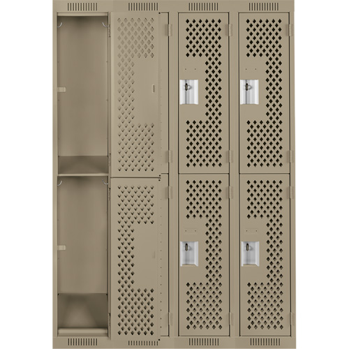 Clean Line Lockers, 2 -tier, Bank of 4, 48" x 12" x 72", Steel, Beige, Rivet (Assembled), Perforated Nia-Chem Ltd.