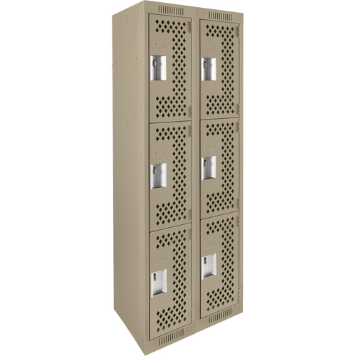 Clean Line Lockers, 3 -tier, Bank of 2, 24" x 12" x 72", Steel, Beige, Rivet (Assembled), Perforated Nia-Chem Ltd.