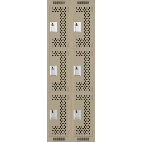 Clean Line Lockers, 3 -tier, Bank of 2, 24" x 12" x 72", Steel, Beige, Rivet (Assembled), Perforated Nia-Chem Ltd.