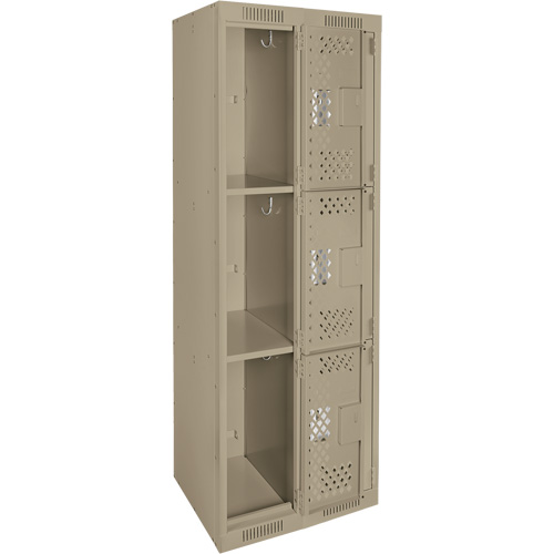 Clean Line Lockers, 3 -tier, Bank of 2, 24" x 12" x 72", Steel, Beige, Rivet (Assembled), Perforated Nia-Chem Ltd.