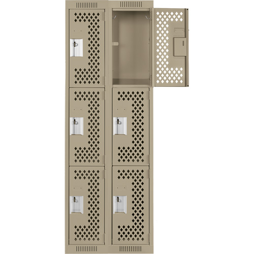 Clean Line Lockers, 3 -tier, Bank of 2, 24" x 12" x 72", Steel, Beige, Rivet (Assembled), Perforated Nia-Chem Ltd.