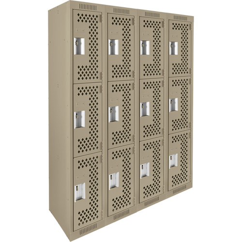 Casiers Clean Line, 3 niveaux, Bloc de 4, 48" x 12" x 72", Acier, Beige, Rivet (assembl&eacute;), Perfor&eacute; Nia-Chem Ltd.
