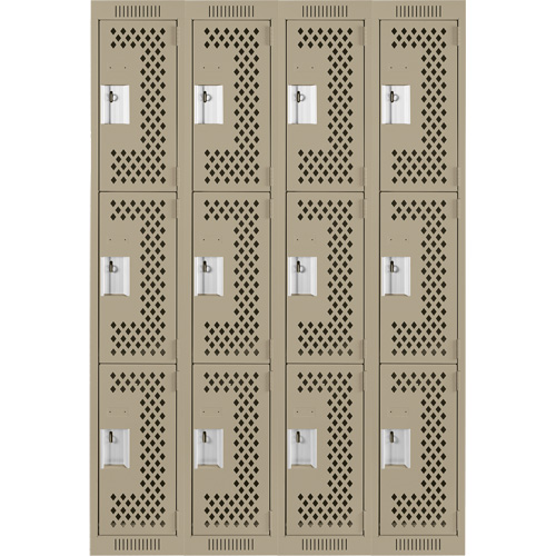 Casiers Clean Line, 3 niveaux, Bloc de 4, 48" x 12" x 72", Acier, Beige, Rivet (assembl&eacute;), Perfor&eacute; Nia-Chem Ltd.