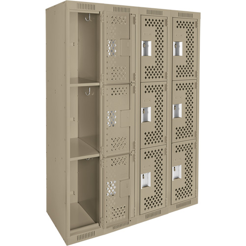 Casiers Clean Line, 3 niveaux, Bloc de 4, 48" x 12" x 72", Acier, Beige, Rivet (assembl&eacute;), Perfor&eacute; Nia-Chem Ltd.