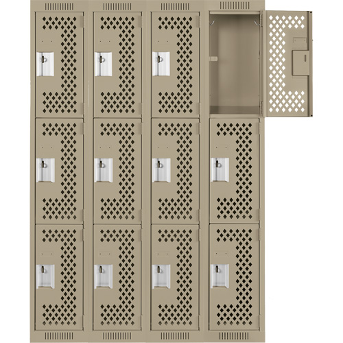 Casiers Clean Line, 3 niveaux, Bloc de 4, 48" x 12" x 72", Acier, Beige, Rivet (assembl&eacute;), Perfor&eacute; Nia-Chem Ltd.